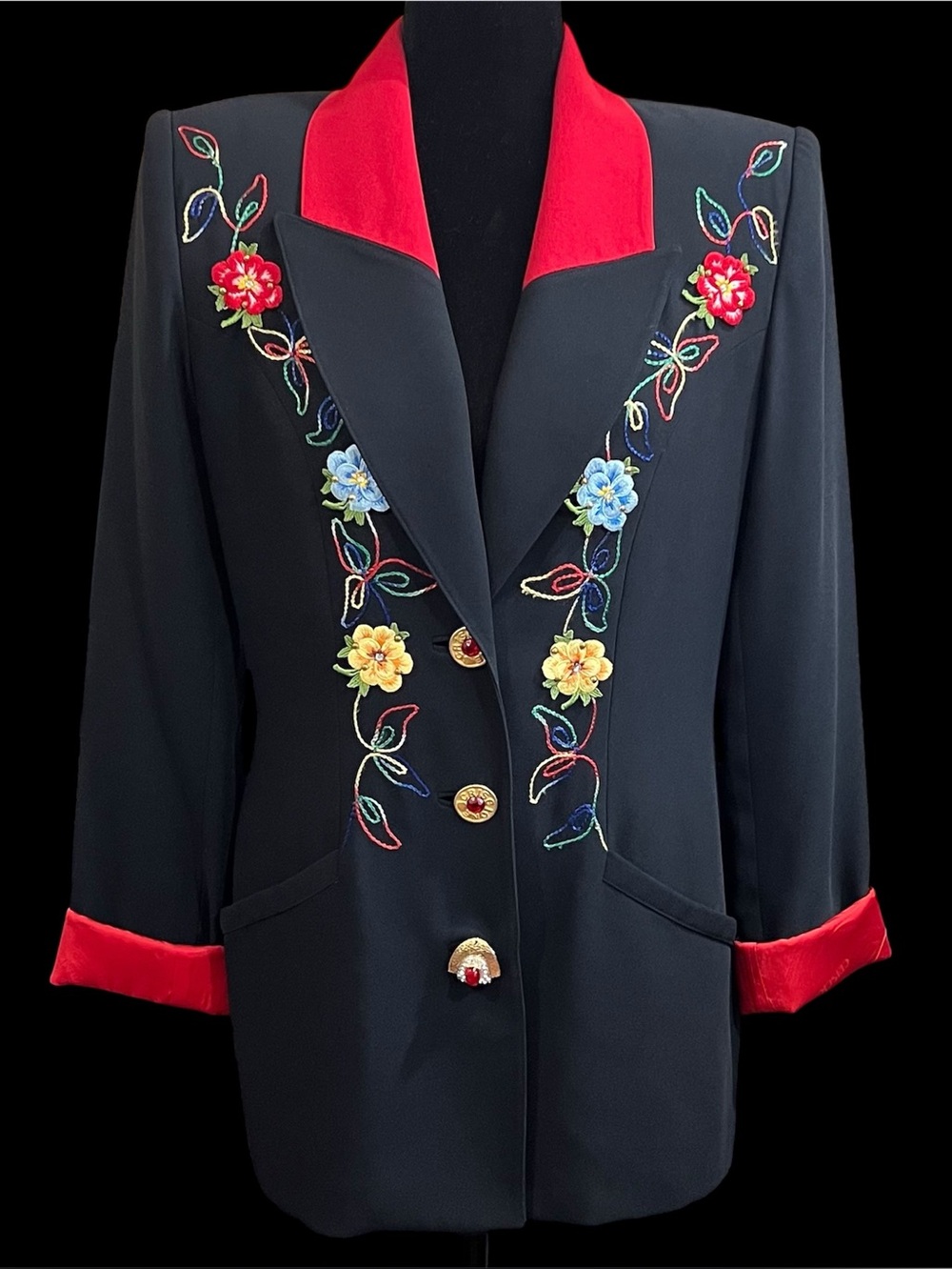 Criscione - Black w/ Floral Appliqué Blazer - Size S